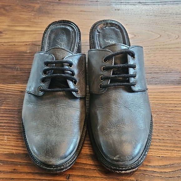 Free People Shoes - Free People Gray Leather Lace-Up Mule Clogs